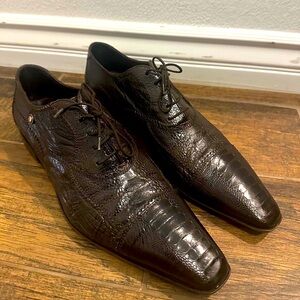 Stunning Men’s Cesare Paciotti Espresso Brown Croc leather oxford dress shoes 11